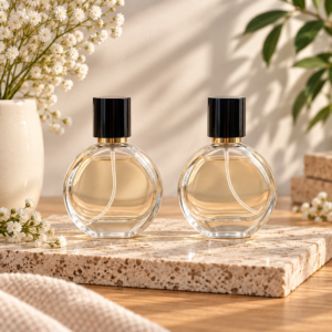 Round Clear Glass Perfume Spray Bottle with Gold or Silver Cap