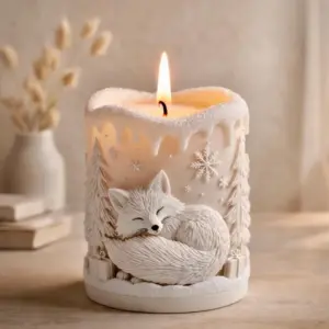 Winter Sleeping Fox Decorative Candle